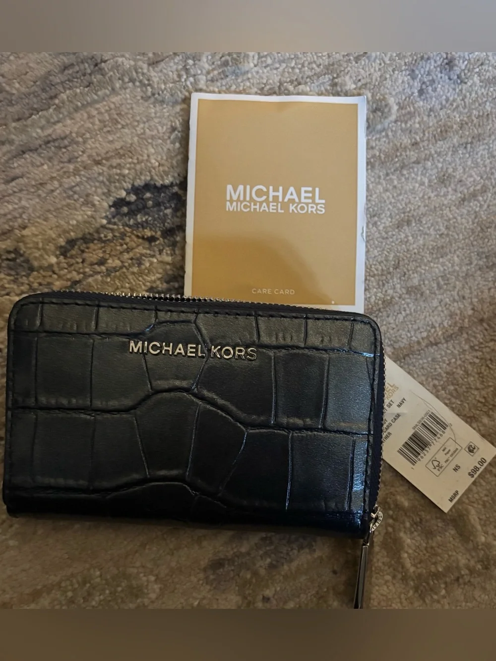 NWT! Michael Kors Croc Embossed Leather Card Case Wallet
